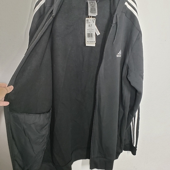 Adidas Essentials Full Zip Hoodie Track Jacket Black size XL Tall NEW - Picture 4 of 9